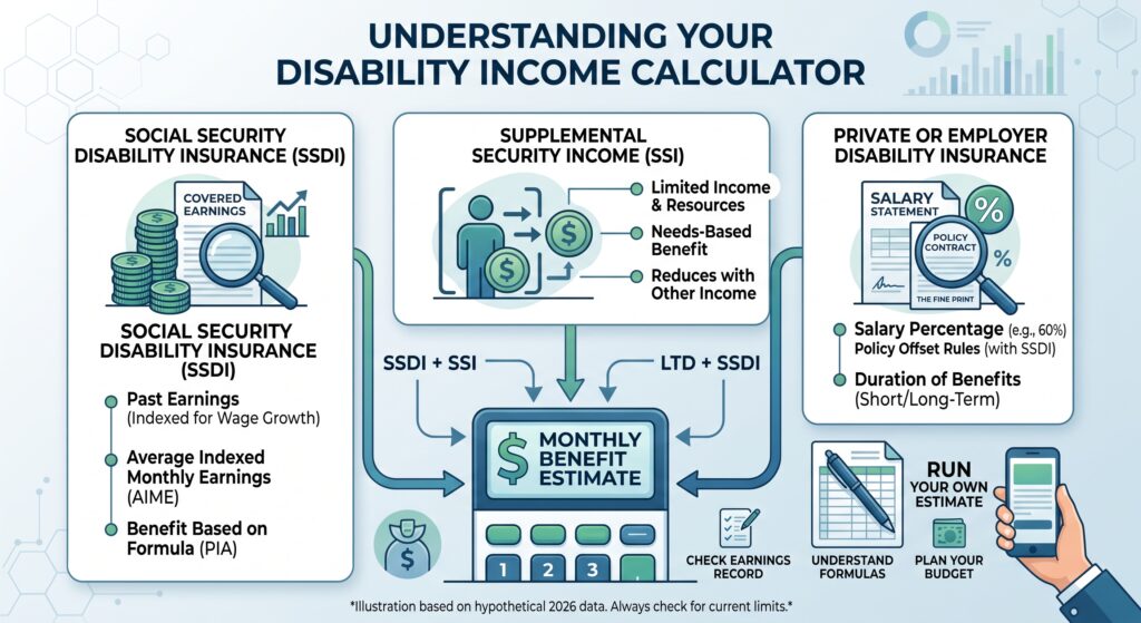 Disability income calculator guide: SSDI, SSI and private disability benefits in 2026